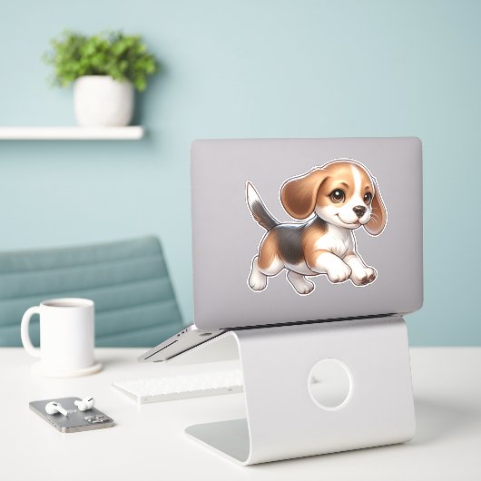 sticker vinyle pour chiot mignon (Ordinateur portable sur le bureau)