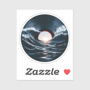 Sticker Vinyle Vintage Surf Wave Océan Musique Rétro