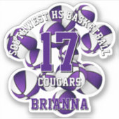 Sticker violet couleurs de l'équipe basketballs nom de l'é (Devant)