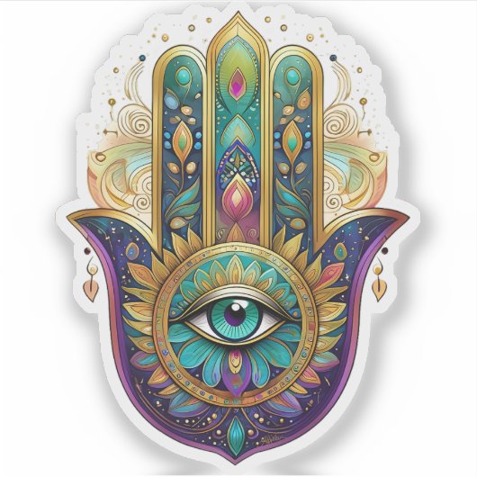 Sticker Violet Green Gold Petals Hamsa Turquoise Third Eye (Devant)