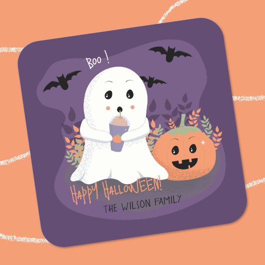 Sticker violet Halloween Fantôme blanc