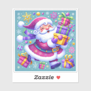 Sticker Violet Père Noël Apporte Joyeusement Des Cadeaux