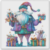 Sticker Violet Père Noël Avec Cadeaux Colorés (Devant)