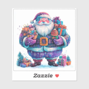 Sticker Violet Père Noël Avec Cadeaux De Noël