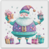 Sticker Violet Santa Claus With Christmas Gifts (Devant)