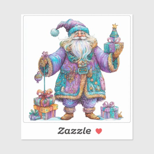 Sticker Violet Santa répandant la joie de Noël (Feuille)