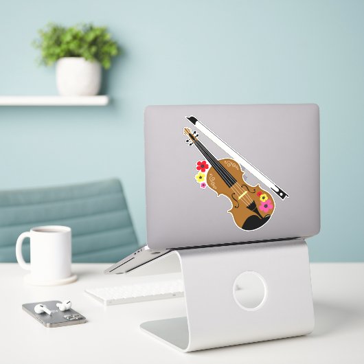 Sticker Violon et fleurs, Joli violoniste (Ordinateur portable sur le bureau)