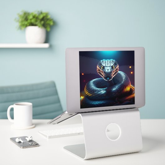 Sticker Vipère Argentée Serpent Langue Fouettante (Ordinateur portable sur le bureau)