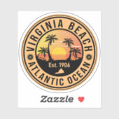 Sticker Virginia Beach Virginia Retro Sunset Souvenirs 60s (Feuille)