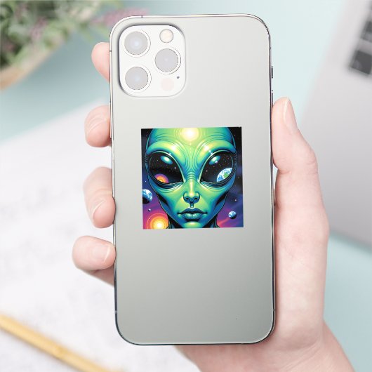 Sticker Visage Alien avec des planètes Réflexions dans les (Téléphone)
