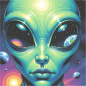 Sticker Visage Alien avec des planètes Réflexions dans les (Recto)