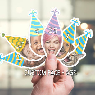 Sticker Visage d'anniversaire drôle avec chapeau de fête &