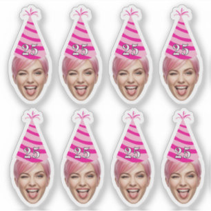 Sticker Visage d'anniversaire drôle avec chapeau de fête &