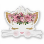 Sticker Visage de chat mignon avec Fleurs roses Vinyl (Devant)