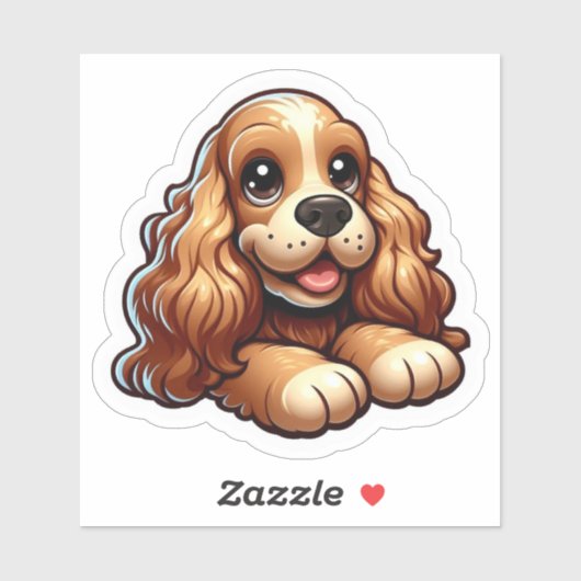 Sticker Visage de chiot Cocker Spaniel Chibi mignon (Feuille)