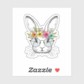 Sticker Visage De Lapin Avec De Mignons Lunettes Florales  (Feuille)