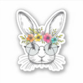 Sticker Visage De Lapin Avec De Mignons Lunettes Florales  (Devant)