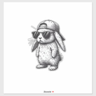 Sticker Visage de Lapin avec Lunettes de Soleil Casquette 