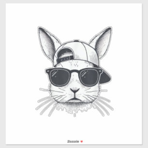Sticker Visage de lapin avec lunettes de soleil Casquette 