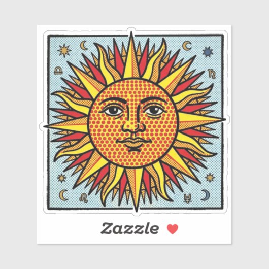 Sticker Visage de Soleil Céleste dans le Style Pop Art de  (Feuille)