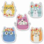Sticker Visages de chats amusants avec de jolies fleurs (Devant)