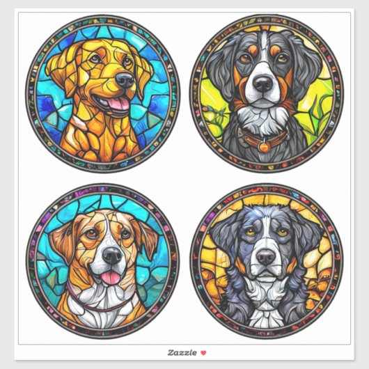 Sticker Vitrail de diverses races de chiens (Feuille)