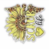 Sticker Vivre La Vie Scrub Infirmière Tournesol Léopard Nu (Devant)