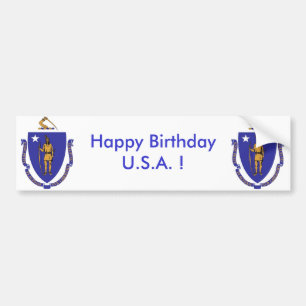 Sticker Vlag van Massachuset, Happy Birthday U.S.A