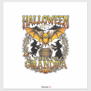 Sticker Vœux Halloween Grand-Père Chauve-Souris Chaudron d