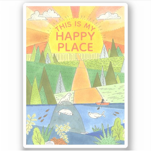 Sticker Voici mon Happy Place Kayaker dans River Sunrise (Devant)