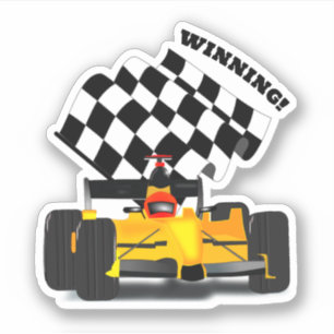 Sticker Voiture de course jaune - Drapeau à damier Sports