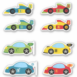 Sticker Voitures de course colorées cool Garçons