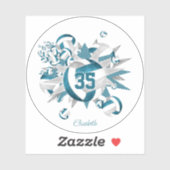 Sticker Volley-ball gris turquoise étoiles filles cadeaux  (Feuille)