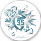 Sticker Volley-ball gris turquoise étoiles filles cadeaux  (Devant)