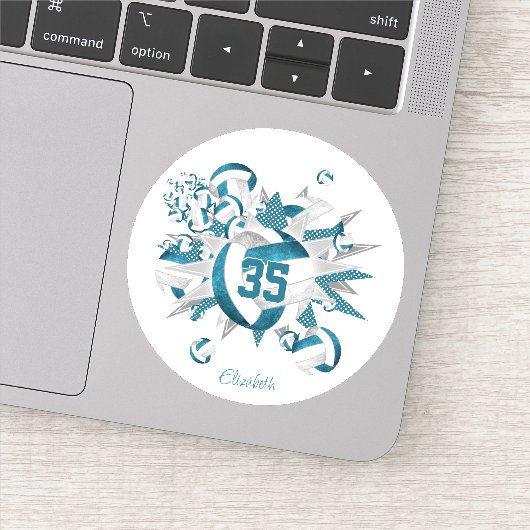 Sticker Volley-ball gris turquoise étoiles filles cadeaux  (Détail)