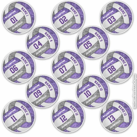 Sticker volley-ball gris violet girly personnalisation nom (Devant)