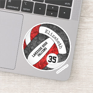 Sticker volley-ball noir rouge filles avec nom de la masco