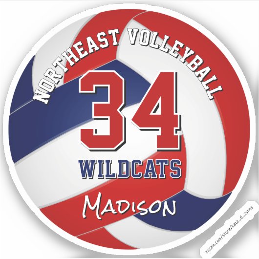 Sticker volley équipe couleurs enfants rouge bleu (Devant)