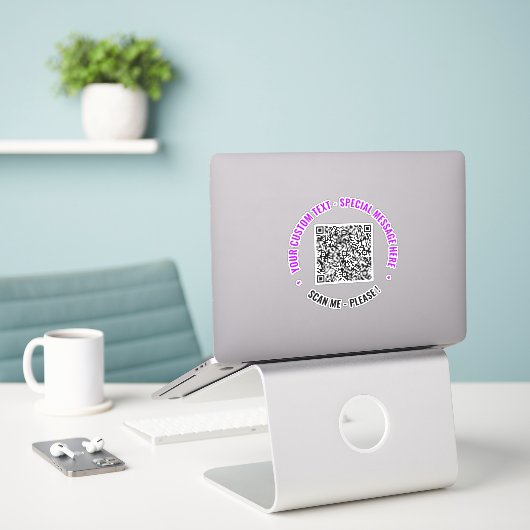 Sticker voor aangepaste QR-code Scaninformatie Jou (Laptop op bureau)