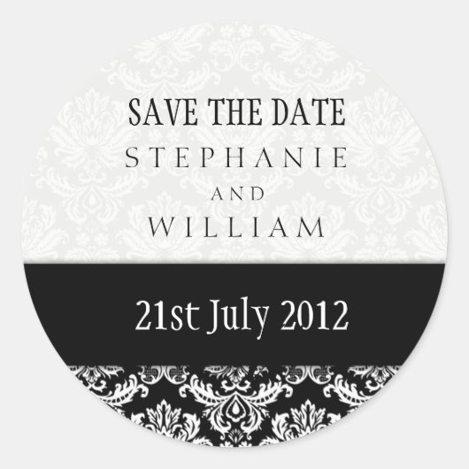 Sticker voor Black and White Damask Wedding (Voorkant)