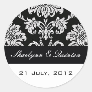 Sticker voor Black and White Damask Wedding
