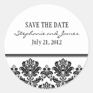 Sticker voor Black and White Damask Wedding