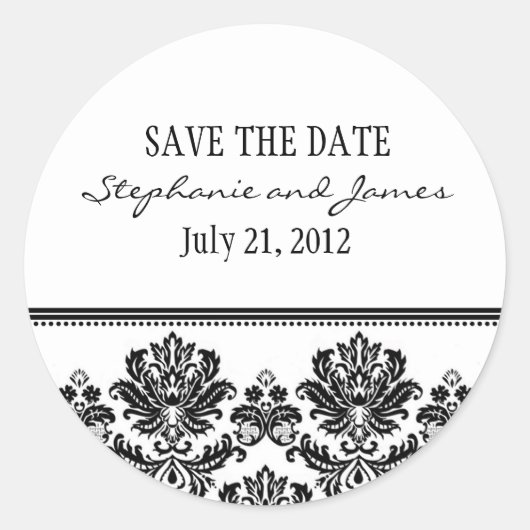 Sticker voor Black and White Damask Wedding (Voorkant)