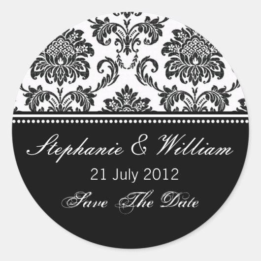 Sticker voor Black and White Damask Wedding (Voorkant)