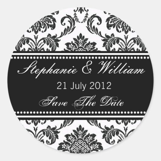 Sticker voor Black and White Damask Wedding (Voorkant)