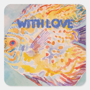 Sticker voor kleurrijke vispatronen Waterverf Zee