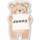 Sticker Votre message ou nom mignonne fille Ours Holding S (Devant)