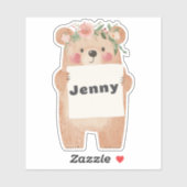 Sticker Votre message ou nom mignonne fille Ours Holding S (Feuille)
