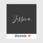 Sticker Votre nom | Élégant script blanc sur noir (Feuille)