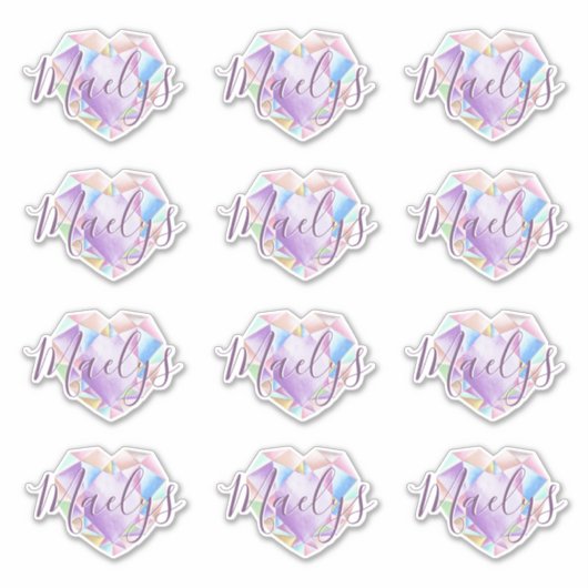 Sticker Votre nom ici mignon Pastel Rainbow Heart Diamond (Devant)